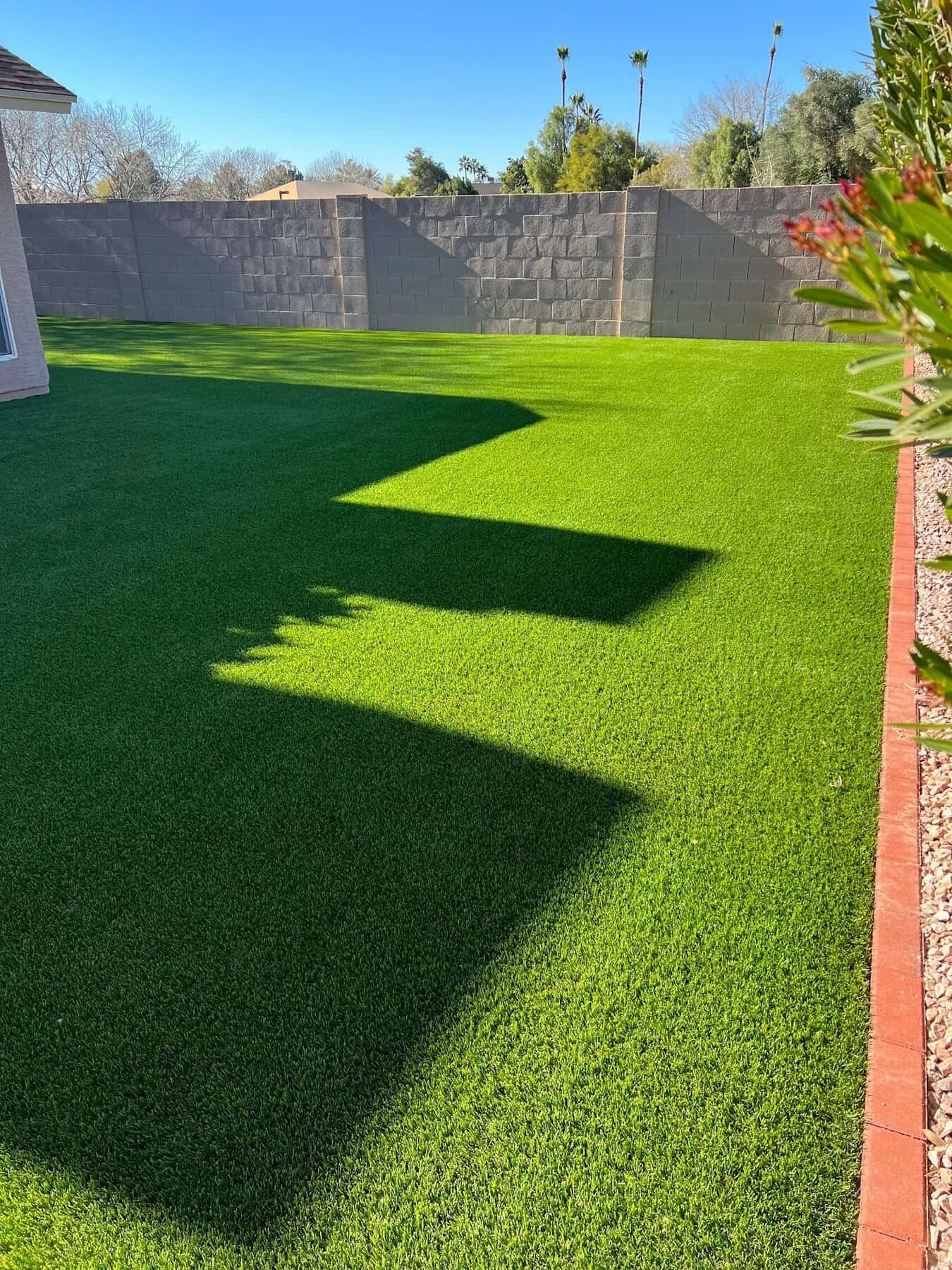 green artificial grass lawn with USA made synthetic turf installed by Apex Turf in Chandler AZ