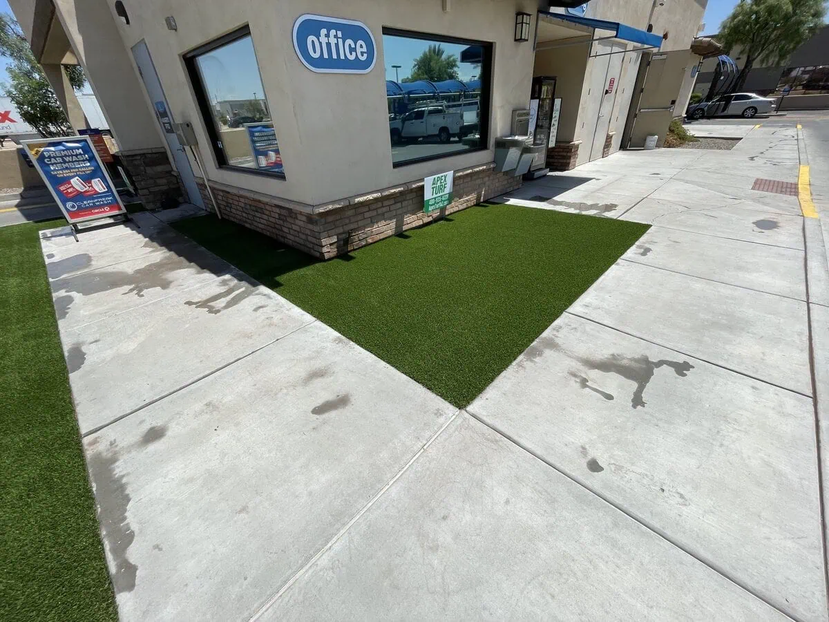 Commercial artificial turf installation at an office supply store in Scottsdale Arizona